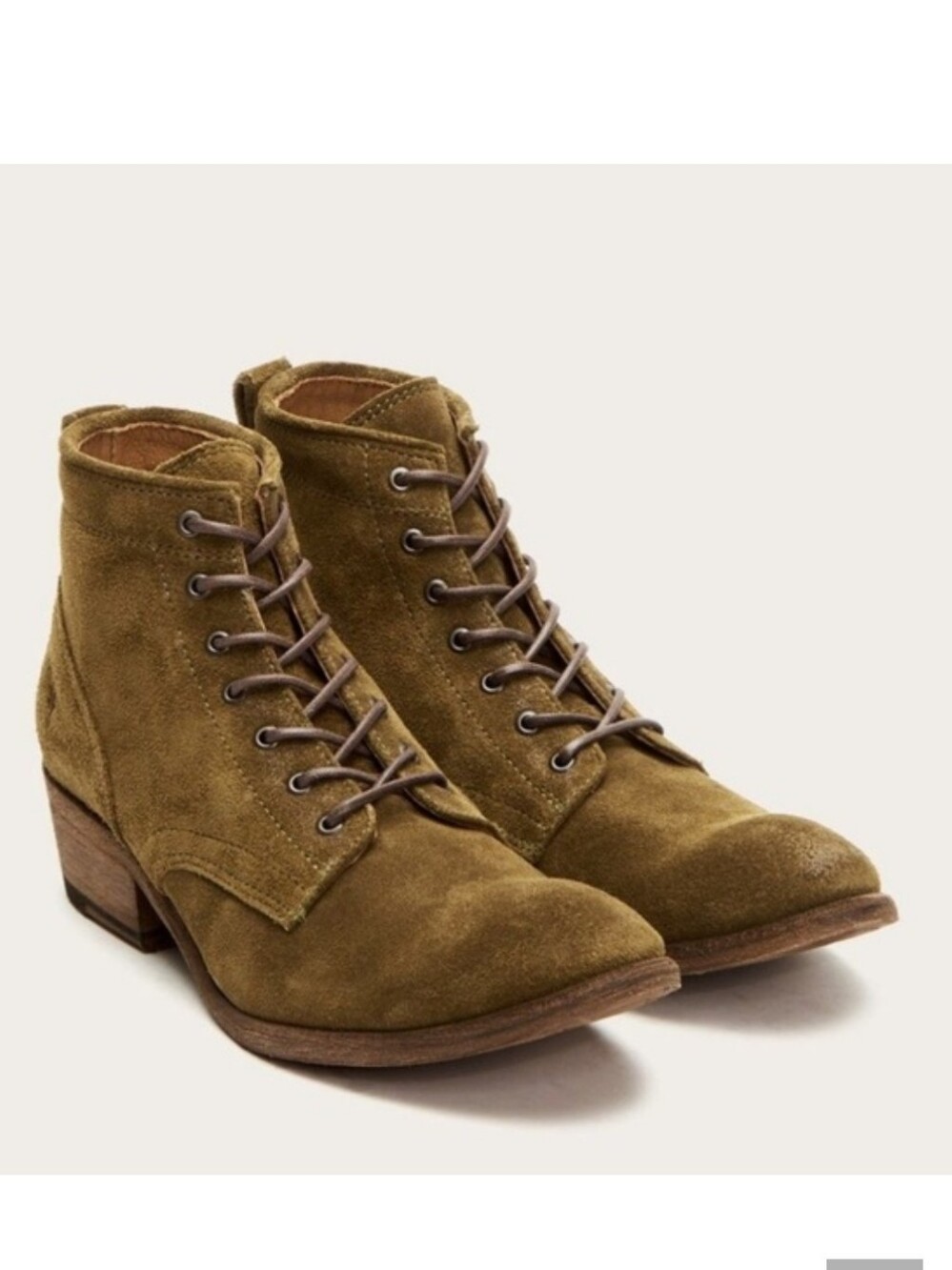 🤎EUC Frye Carson #5914 Suede Leather Lace Up Olive Suede Ankle Boots, 6.5